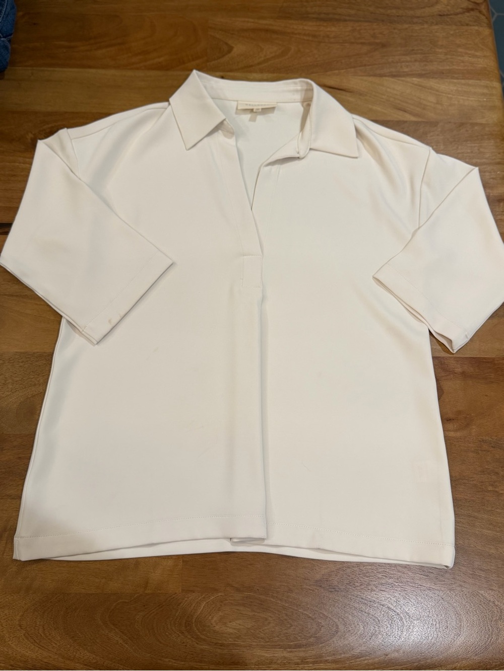 MELLODAY Cream Collared Half Sleeve Front Pleat Top